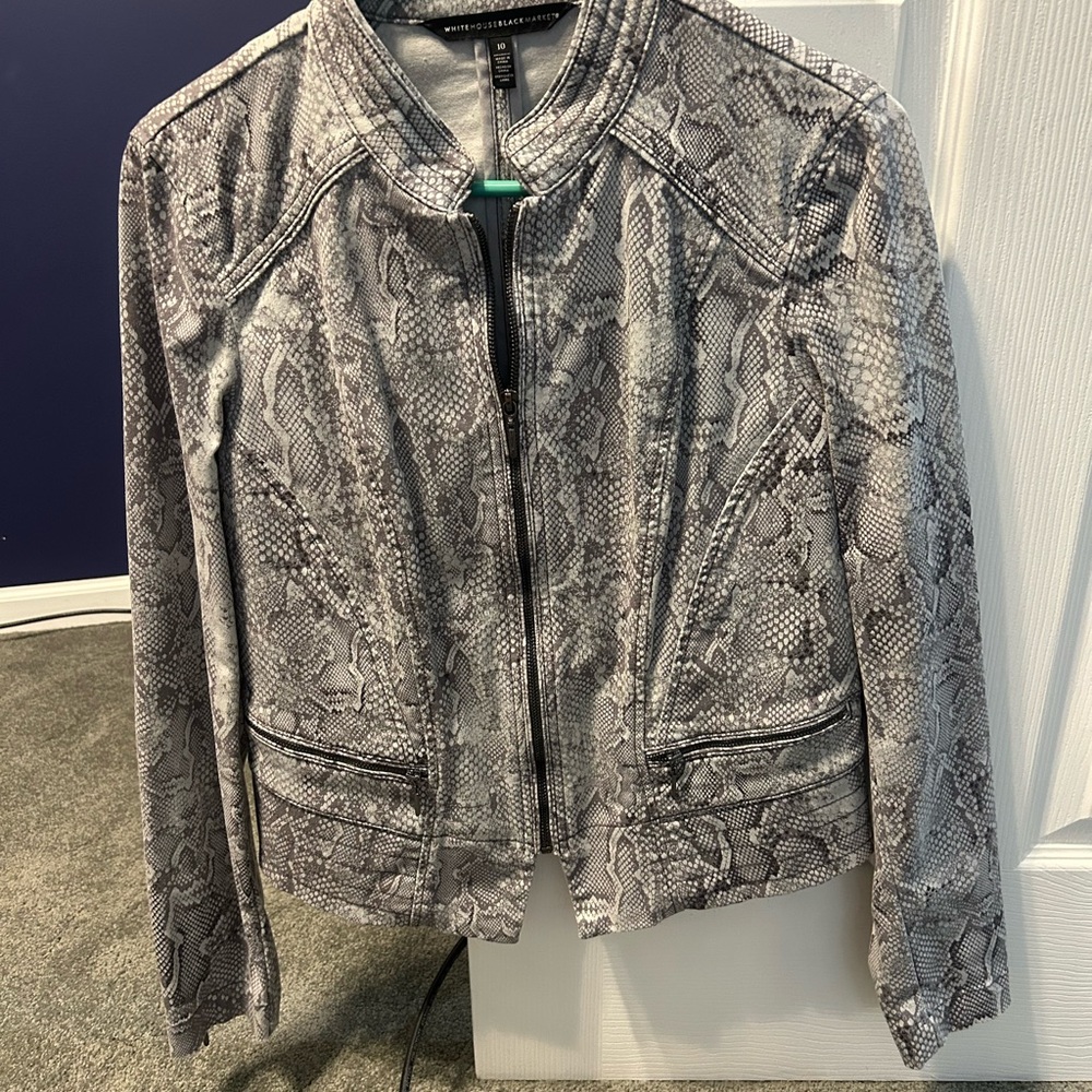 White House Black Market Gray Snakeskin Bomber Jacket